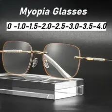 Luxo Quadrado Sem Aro Miopia Óculos Na Moda Diamante De Visão Curta Anti Raio Azul Das Mulheres Dos Homens Perto Da