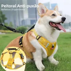 Peitoral Anti Puxão para Cachorro Ajustável com Alça Reforçada Faixas Refletivas Fecho com Trava