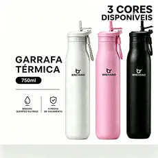 Garrafa Térmica 750ml Inox com Canudo Portátil À Prova de Vazamento