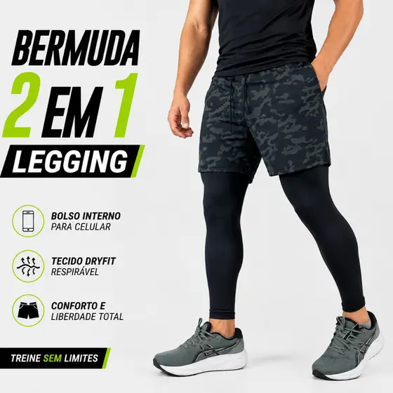 Calça Legging Masculina com Shorts Sobreposto