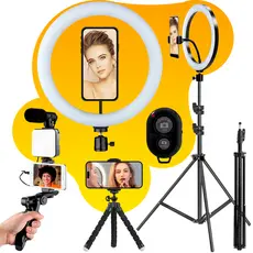 Kit Iluminação Youtuber Tripé Estabilizador Profissional Com Microfone Vlog Live Completo