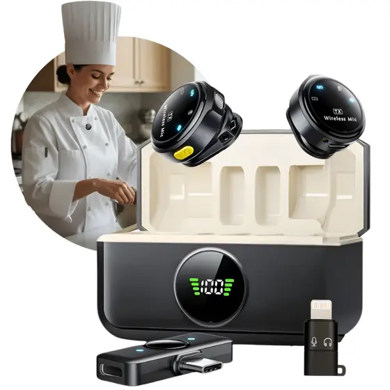 Microfone Lapela Duplo Sem Fio Clip Magnético Redução Ruido Profissional Compativel Android Iphone