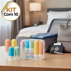 Kit Viagem Completo 10 Frascos Portateis Com Bolsa Organizador Para Cosmeticos