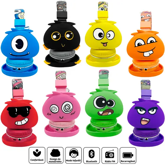 Fone De Ouvido Infantil Headset Bluetooth Monster Sem Fio Com Microfone Anatomico
