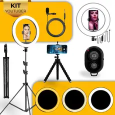 Kit Criador de Conteudo Ring Light Microfone e Tripe 2.10m  Lapela para Celular Mini Tripe