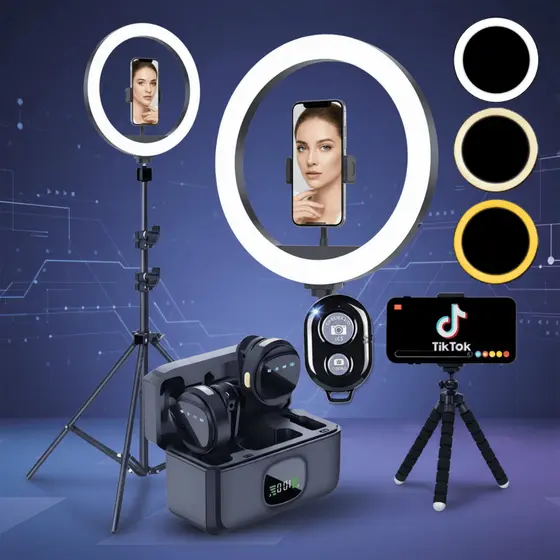 Kit Youtuber Profissional com Ring Light, Tripé e Microfone para Celular, Vídeos e Lives