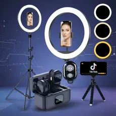 Kit Youtuber Profissional com Ring Light, Tripé e Microfone para Celular, Vídeos e Lives