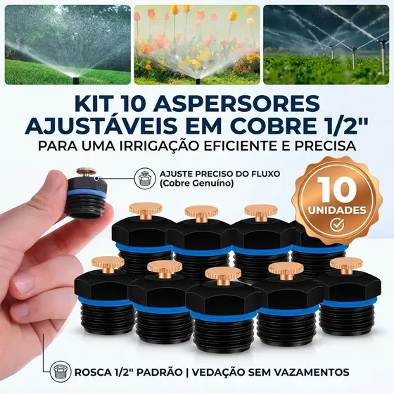 Kit 10 Aspersores Ajustáveis em Cobre 1/2" para Irrigação Eficiente