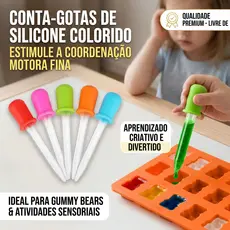 Conta-Gotas De Silicone Colorido Para Atividades De Coordenação Motora Fina