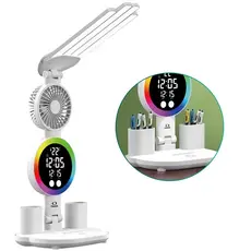 Luminária Grande Mesa Touch Ventilador Relógio Temperatura