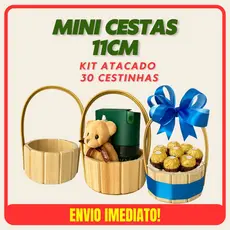 Kit 30 Cestas Mini 11 Centímetros de Madeira Cesta Para Presente