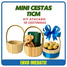 Kit 10 Cestas Mini 11 Centímetros de Madeira Cesta Para Presente