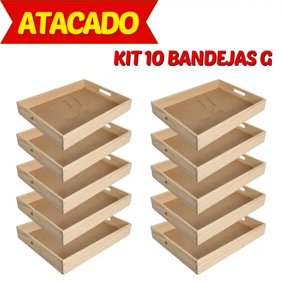 Kit 10 Bandeja Café da Manhã G 40x28.5x6cm Cantinho do Café Cesta para Presente Com Alça Vazada