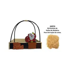 Cesta De Natal Papai Noel + Palha De Madeira 50 Gramas