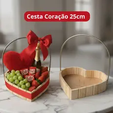 Kit 6, 10 ou 20 Cesta Coração M 25cm Madeira Pinus Cesta para Presente Namorado Decoração Com alça