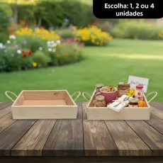 Bandeja Decorativa de Pinus P 27x20x6cm Cantinho do Café Bandeja Café da Manhã Com Alça de Sisal
