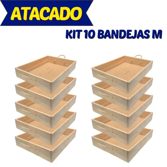 Kit 10 Bandeja Café da Manhã M 33x24x6cm Cantinho do Café Cesta para Presente Com Alça De Sisal