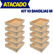 Kit 10 Bandeja Café da Manhã M 33x24x6cm Cantinho do Café Cesta para Presente Com Alça De Sisal