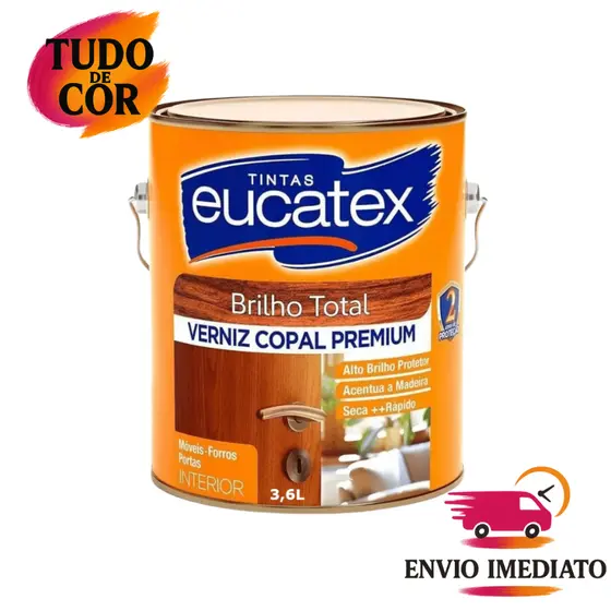 Verniz Copal Eucatex Incolor 3,6L Premium, Brilhante, Para Madeira, Uso Interno, Alta Proteção