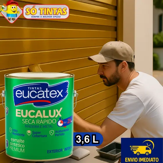 Tinta Esmalte Sintético Eucalux Eucatex 3,6 L Brilhante, Secagem Rápida Madeira, Metal, Várias Cores