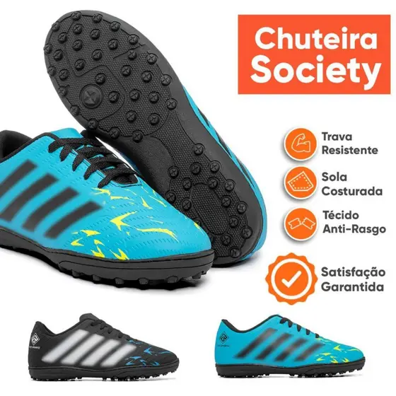 Chuteira Futsal e Society Costurada Antiderrapante Confortável para Quadra e Salão Reforçada