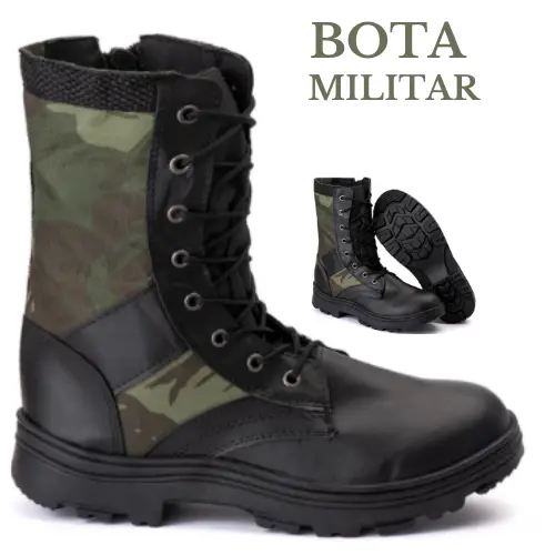 Bota Militar Exercito Camuflada Coturno Couro Masculina para Motociclista Estilo Original