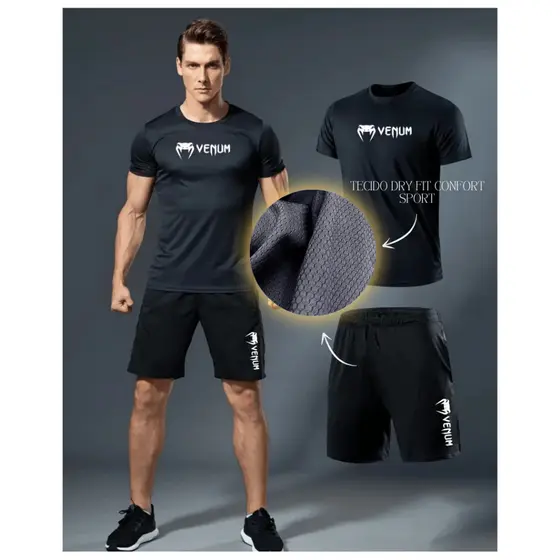 Kit Bermuda e Camisa VNM 03 Esportivo Dry Fit Com Elastano Confort Masculino Short De futebol Academia Treino Praia
