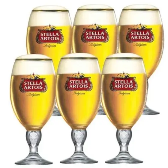 Jogo 6 Taça De Vidro Cristal Stella Artois Belgium para Cerveja Chopp 315ml