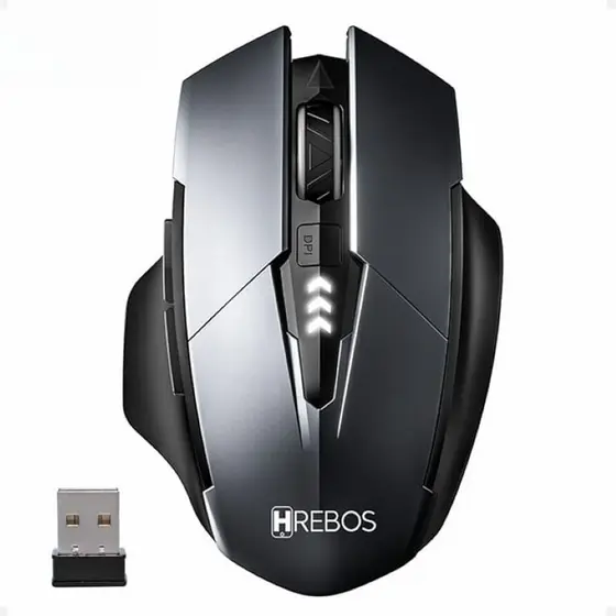 Mouse Sem Fio 2.4G Recarregável Gamer Ergonômico HREBOS Wirelles