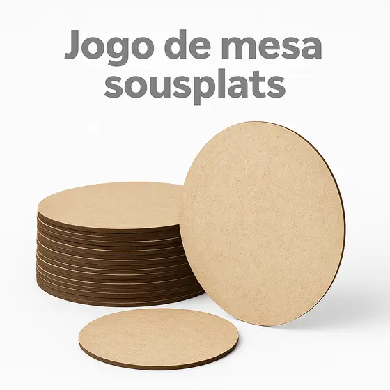 Kit Sousplat  Mdf Cru Circulo Mesa Posta Jogo Americano