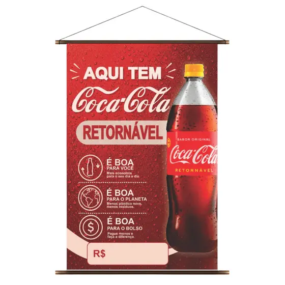 Banner Lona Fosca Bebidas Retornável Comércio com Bastão e Cordão