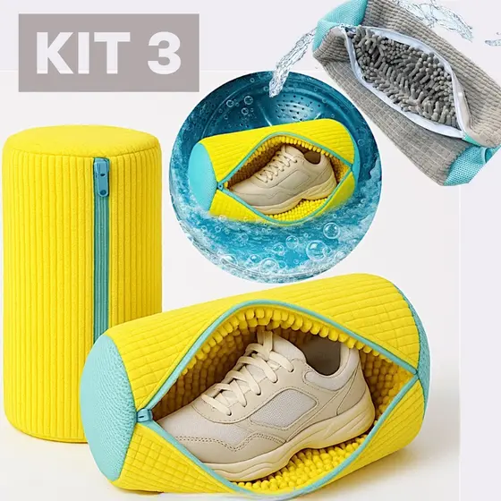 Kit 3 Bolsa de Lavar Tênis e Sapatos em Malha para Máquina de Lavar Proteção Anti Deformação Saco Lavanderia - WYL