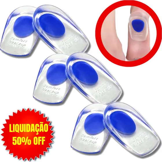 Conjunto 6 Palmilha de Silicone Gel Ortopédica – Calcanheira para Esporão e Dor no Calcanhar/ Absorção de Impacto