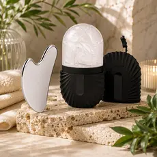 Conjunto Ice Roller + Gua Sha Premium em Aço Inox | Massagem Facial Refrescante para Rotina Completa de Skincare