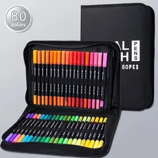 Kit 80/100/120 Cores Caneta 2 em1 Brush Lettering e Ponta Fina Dual Pen Canetinha Colorir Desenho
