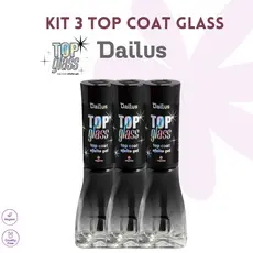 DAILUS UNHAS - KIT 3 TOP COAT GLASS - EFEITO GEL - ESMALTE SEM CABINE | MANICURE | LANÇAMENTO