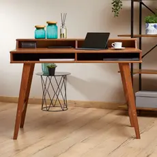 Mesa Escrivaninha Retro Madeira 4 Nichos 1 Prateleira Luna