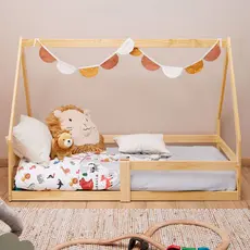 Mini Cama Infantil Montessoriana Casinha de madeira com estrado Wilma Natural