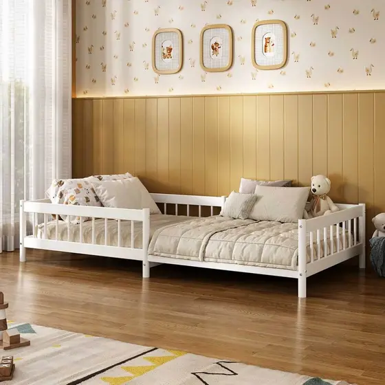 Cama Solteiro Infantil Montessori Elevada Com Estrado Madeira Reforçada Branco Dudy