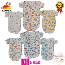 Kit 5 Body Manga Curta Estampado Body Bebê Manga Curta Estampada Kit Enxoval bebê Body Menino Menina 5 ou 3 peças