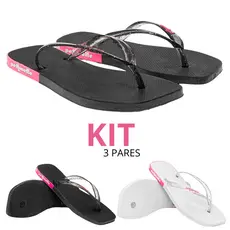 Kit Chinelo Feminino Traserinha Casual Branco Preto Confortável