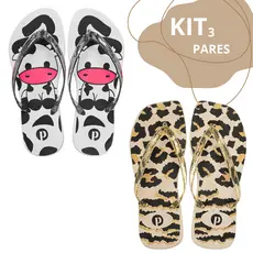 Kit Chinelos Femininos Casuais Estampa Animal Print