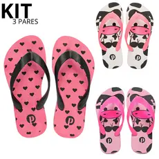 Kit Chinelo Feminino Infantil Estampado Macio Antiderrapante