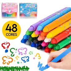 Giz de Cera Estojo Com 48 Cores Macio Retrátil Rotativo Para Crianças Escolar