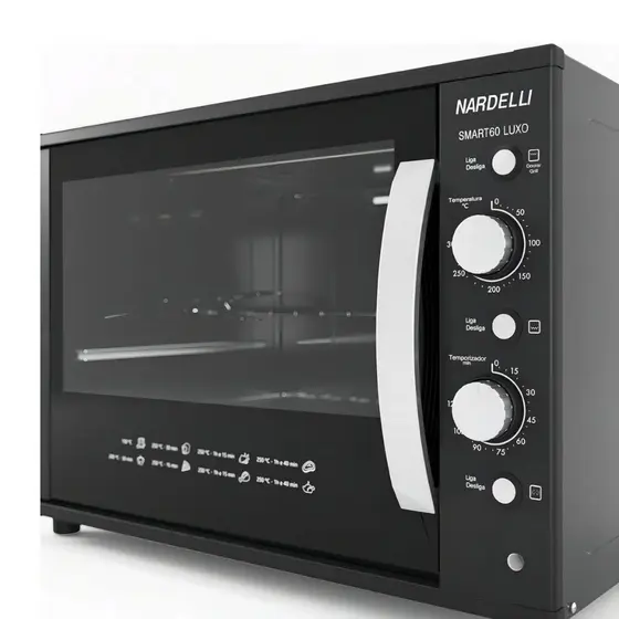 Forno Elétrico Bancada Nardelli  60L C/ Espeto Giratório Preto Smart60 Luxo
