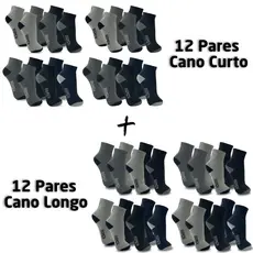 Kit de Meias Masculina Cano Curto e Cano Longo Kit de 6 à 24 Pares