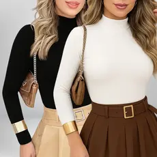 Blusa manga longa feminina Cacharrel Confortável Básico Gola Alta