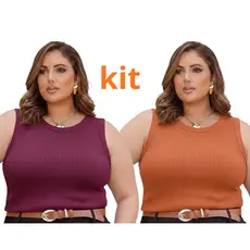 Blusa Regata Feminina Plus Size Ana Ruga Canelada Premium GG G1 ao G3