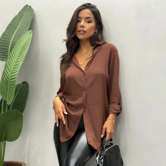 Max Camisa Feminina Viscolinho Manga Longa Elegante Sofisticada Leve Estilo Casual Confortável Lavad