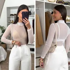 Body De Tule Com Elastano Modelagem Ajustada Elegante Para Looks Casuais E Festas Feminino